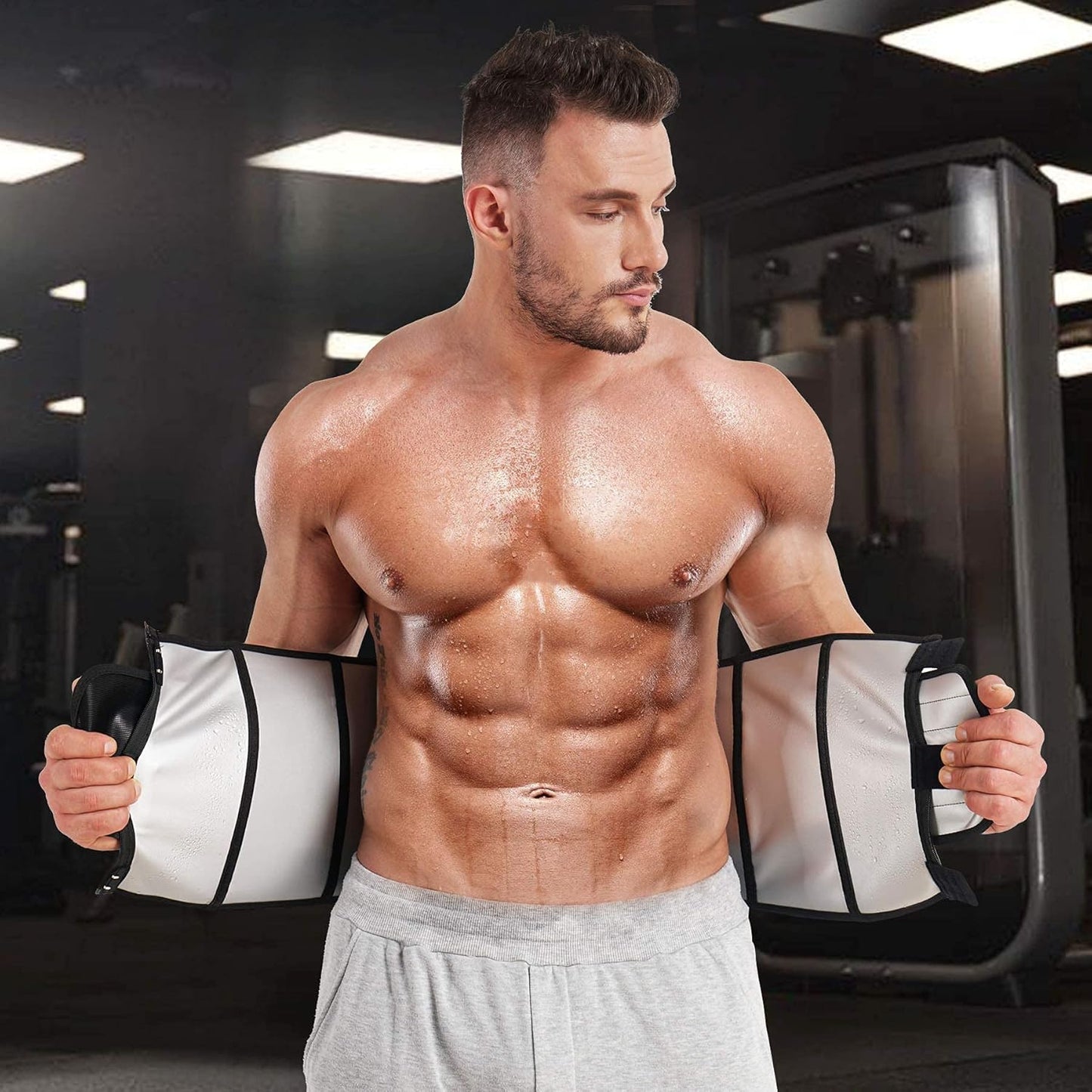 Waist Trainer Trimmer for Men Sauna Sweat Belt Slimming Body Shaper Waist Cincher Workout Sport Girdles Black