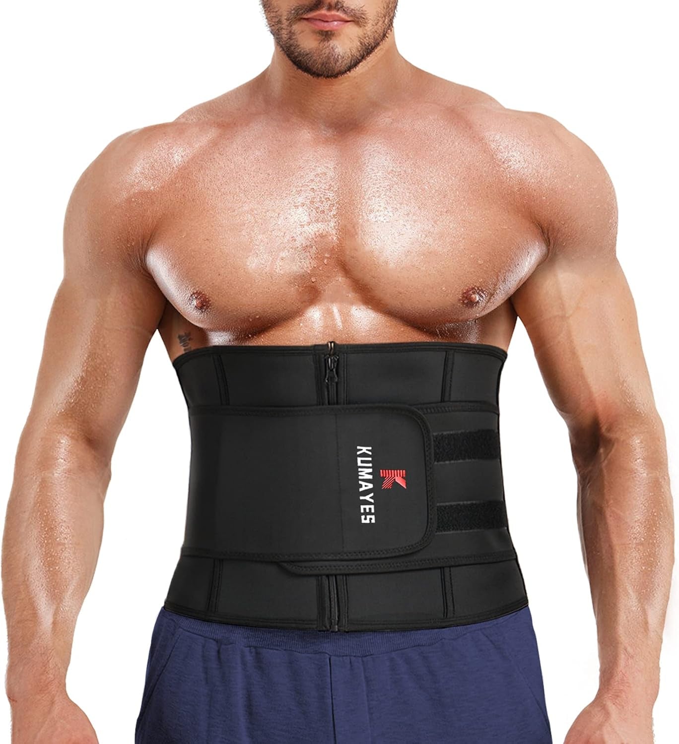 Waist Trainer Trimmer for Men Sauna Sweat Belt Slimming Body Shaper Waist Cincher Workout Sport Girdles Black