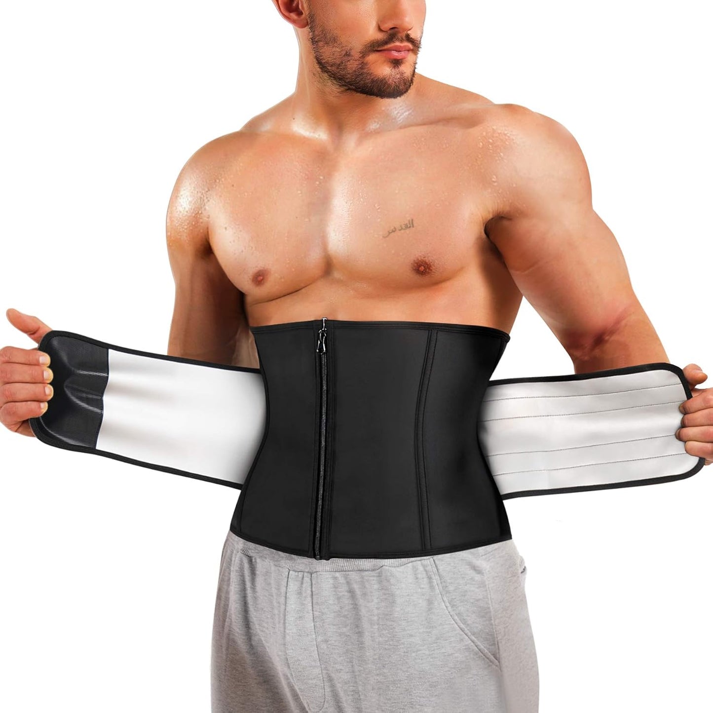 Waist Trainer Trimmer for Men Sauna Sweat Belt Slimming Body Shaper Waist Cincher Workout Sport Girdles Black