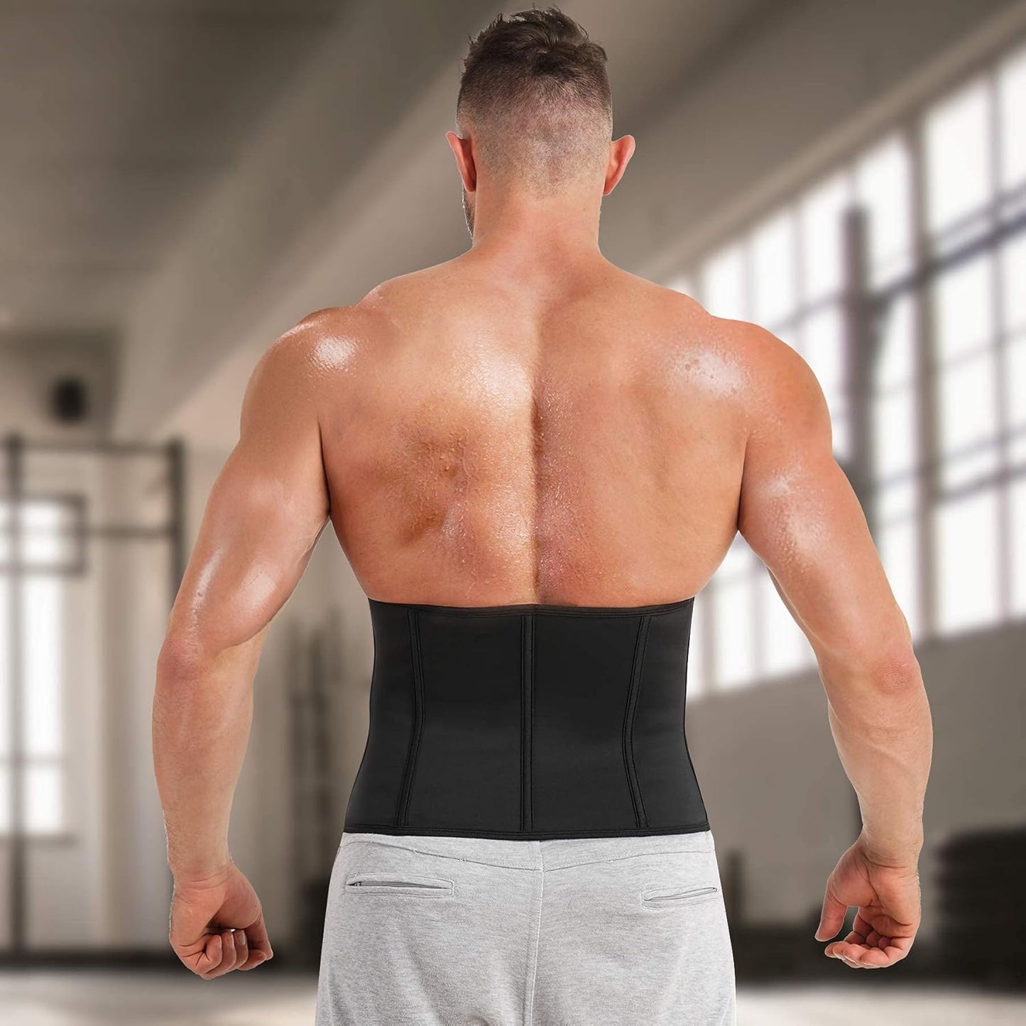 Waist Trainer Trimmer for Men Sauna Sweat Belt Slimming Body Shaper Waist Cincher Workout Sport Girdles Black